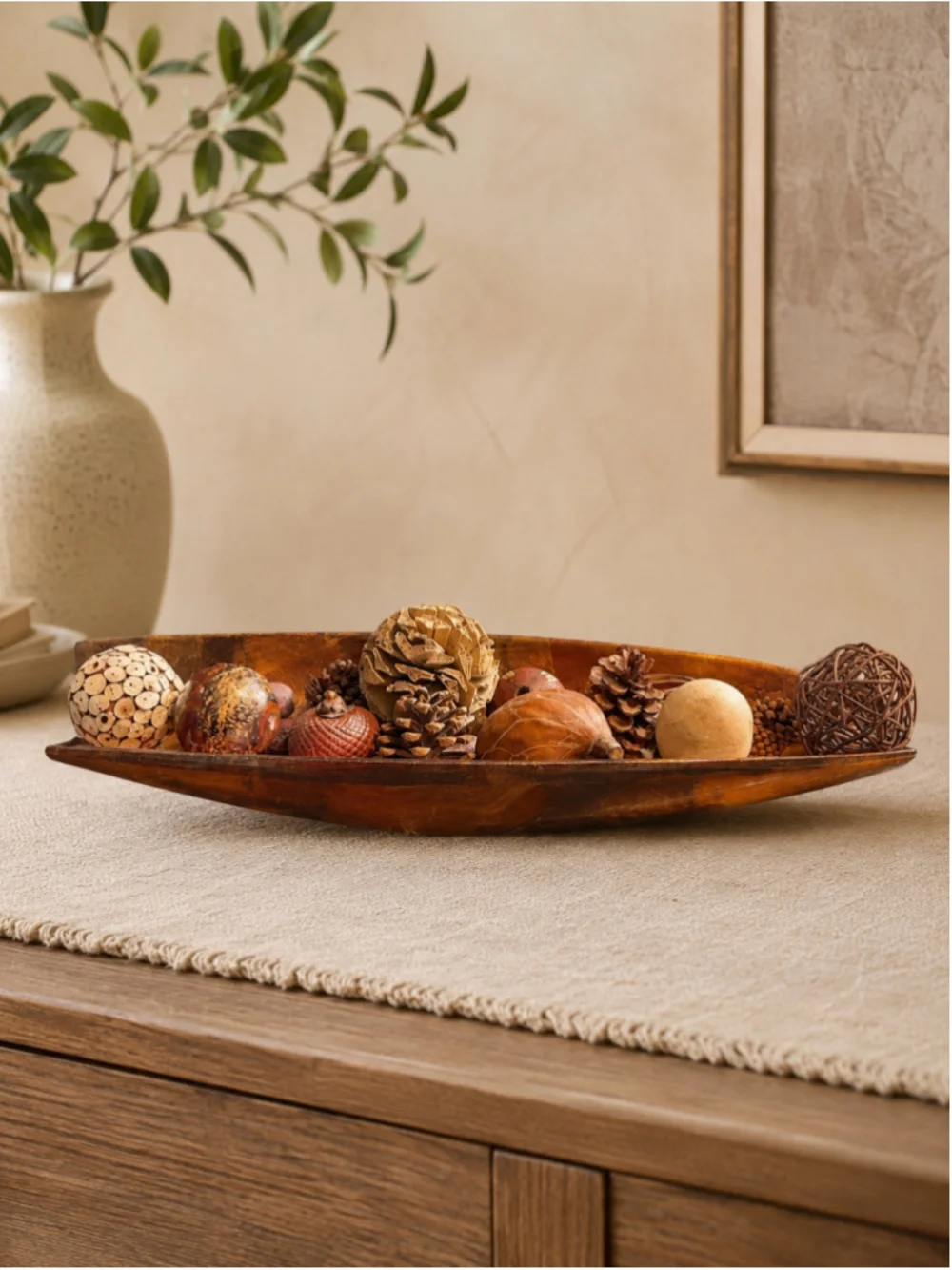 Decorative Canoe-Style Tray / Centerpiece – 21” Long x 7” Wide